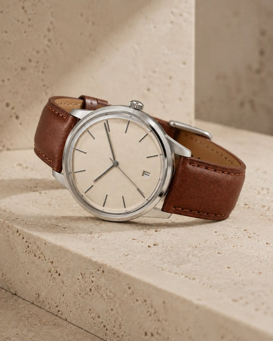 Cognac Leather Ivory Dial Watch