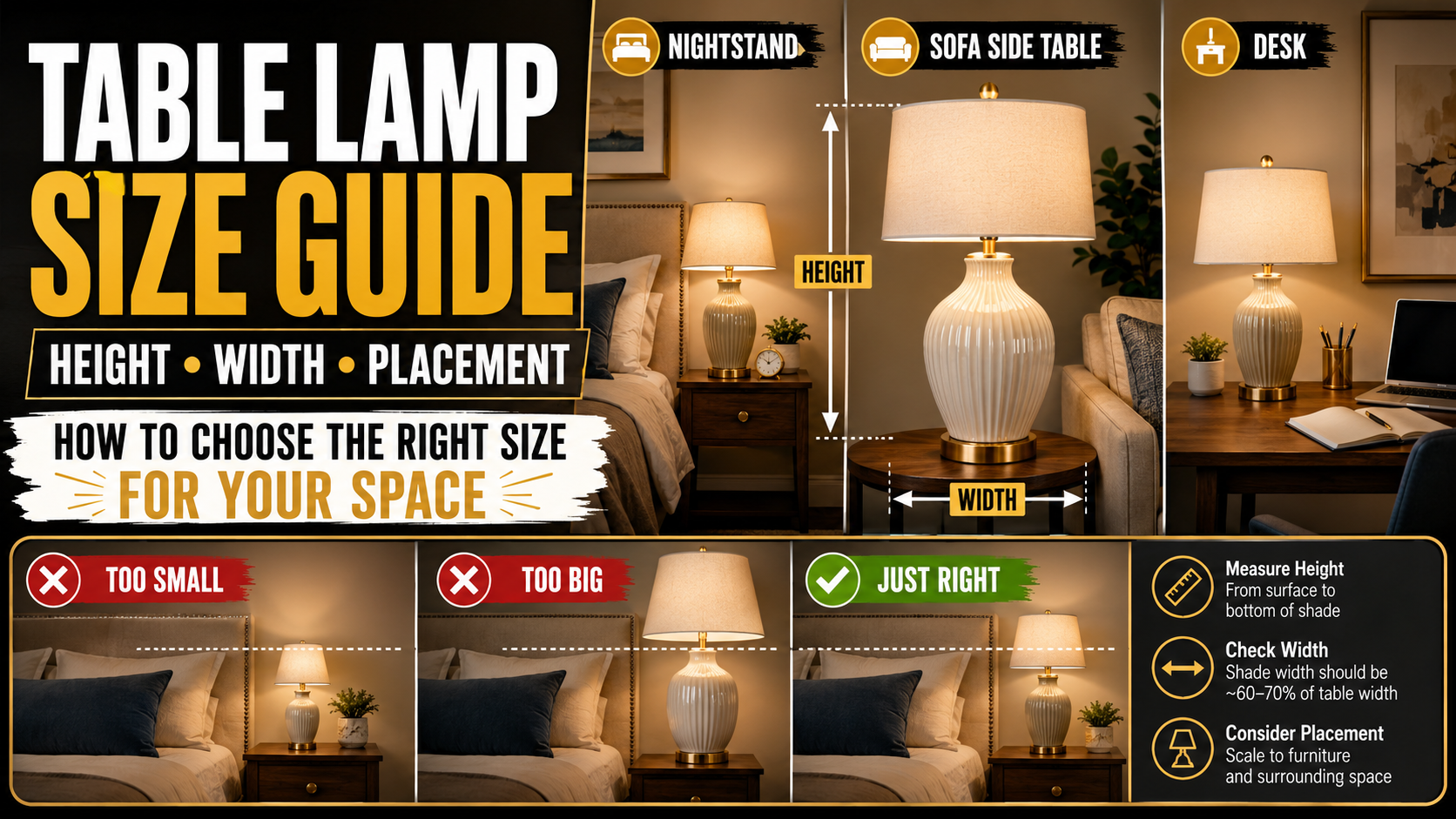 How to Choose the Right Table Lamp Size for Your Space (Height, Width & Placement Guide)