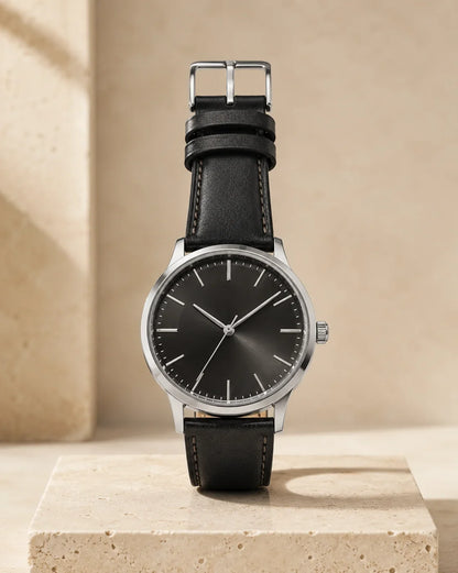 Classic Black Leather Dress Watch