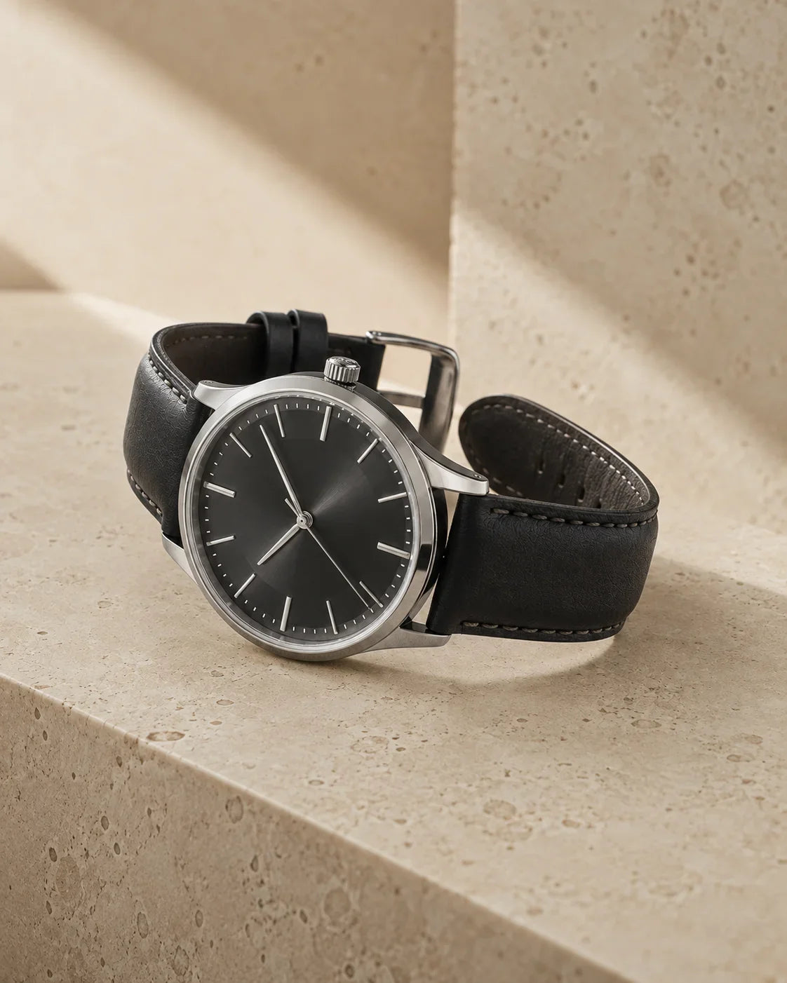 Classic Black Leather Dress Watch