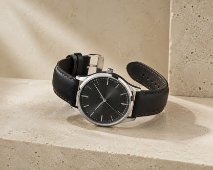 Classic Black Leather Dress Watch