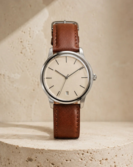 Cognac Leather Ivory Dial Watch